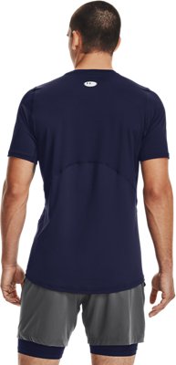 Under Armour HeatGear Fitted Short Sleeve – Midnight Navy, back view showing mesh panels