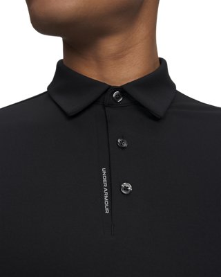UA ArmourDry polo kraag en sluiting detail met gestructureerde kraagverstevigers en gelijmde sluiting