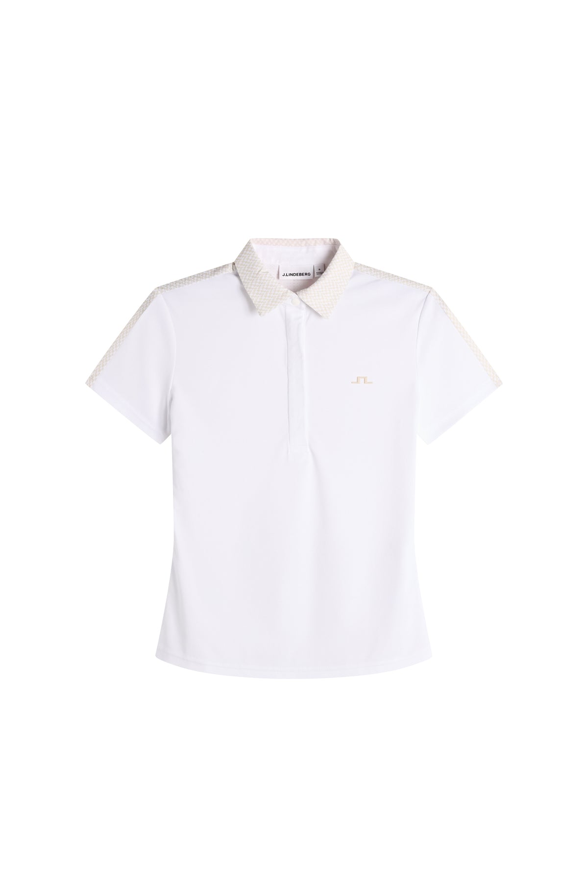 J.Lindeberg Cara Polo Print Wit – vooraanzicht met schone witte stof en regular fit