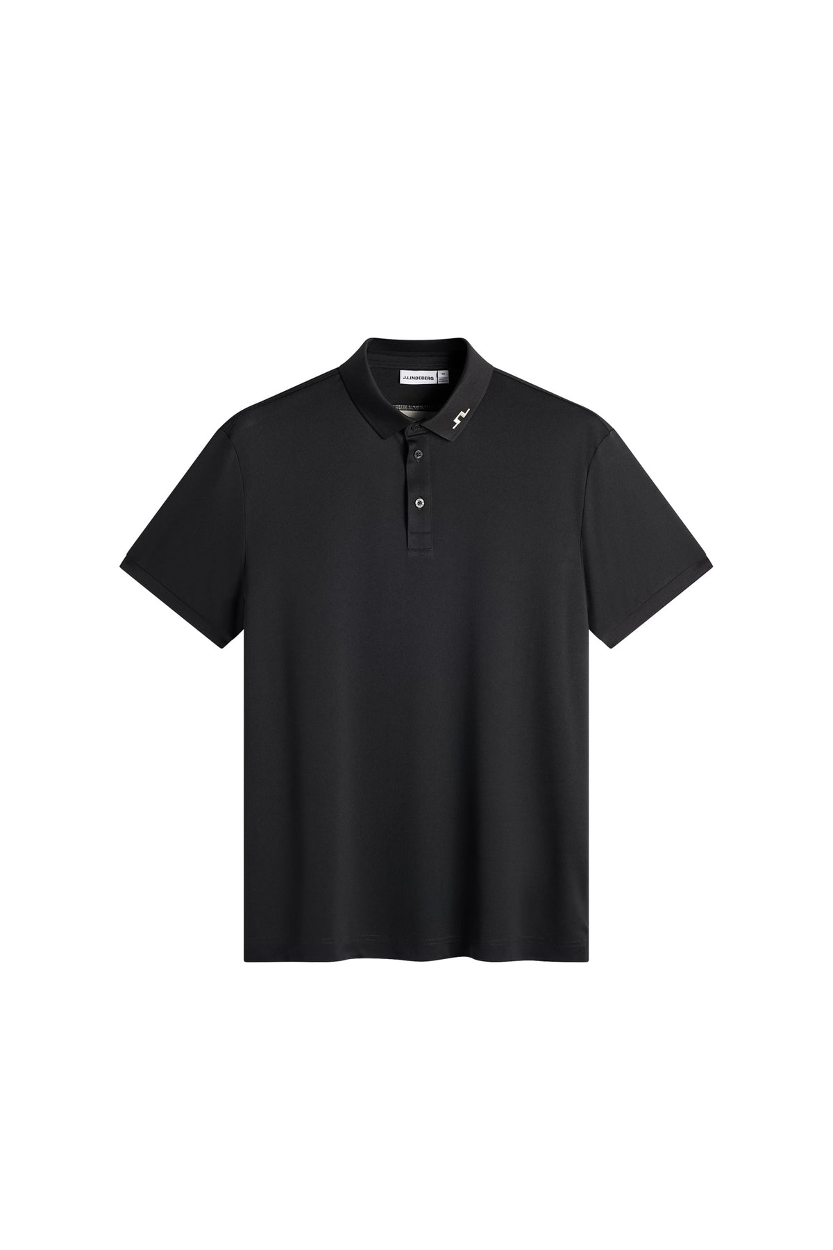 J.Lindeberg KV Print Polo Zwart – kraagdetail met geborduurd Bridge-logo