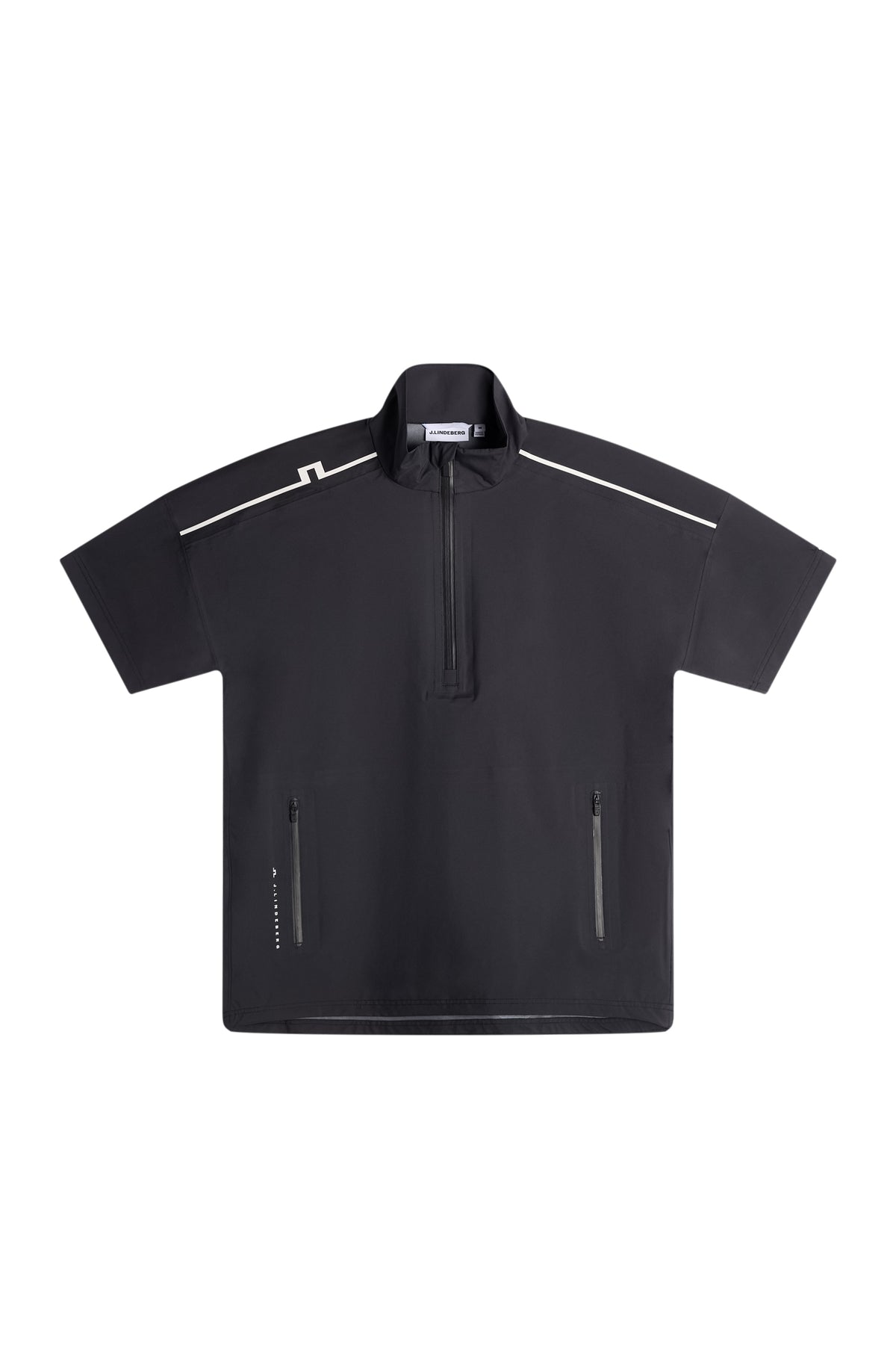J.Lindeberg Shay Rain Shirt Zwart – vooraanzicht met AquaGuard rits en gestructureerde kraag